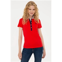 Kadın Kırmızı Basic Polo Yaka Tişört