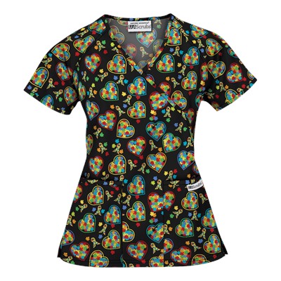 UA Autism Speaks Black Mock Wrap Scrub Top
