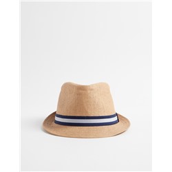 Ribbon Straw Effect Hat, Men, Beige