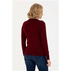 Kadın Bordo V - Yaka Basic Kazak