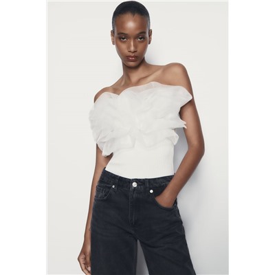 RIBBED BODYSUIT WITH RUFFLES