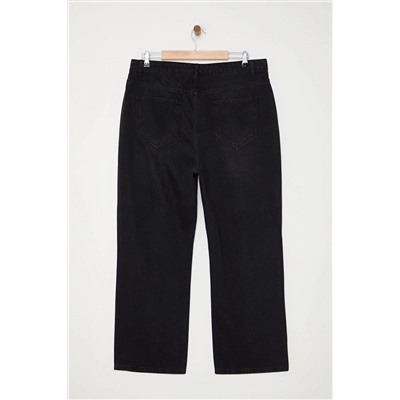 Antrasit Yüksel Bel Taşlı Straight Fit Büyük Beden Jeans TBBAW25CJ00000