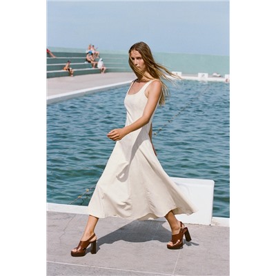 TOPSTITCHED MIDI DRESS
