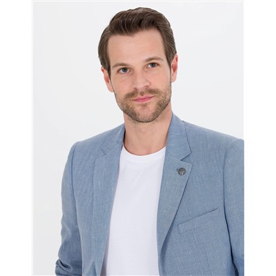Açık Mavi Ex. Slim Fit Keten Karışımlı Ceket