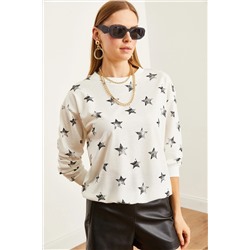 Olalook Kadın Varak Beyaz Basic Yumuşak Dokulu Salaş Sweatshirt SWT-19000457