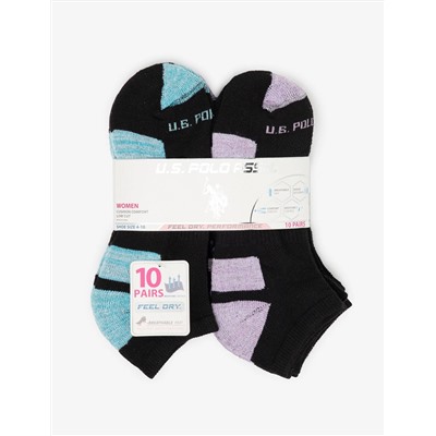 LADIES 10PK BLACK LOW CUT TIPPED SOCKS