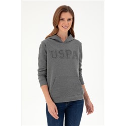 Kadın Antrasit Melanj Basic Kapüşonlu Sweatshirt