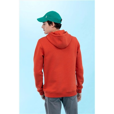 Kiremit Kapüşonlu Basic Sweatshirt