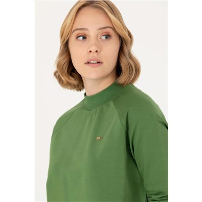 Kadın Yeşil Bisiklet Yaka Sweatshirt