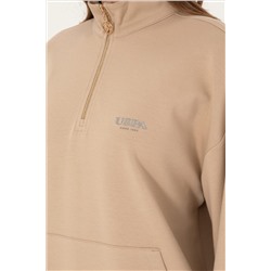 Kadın Kum Dik Yaka Fermuarlı Sweatshirt