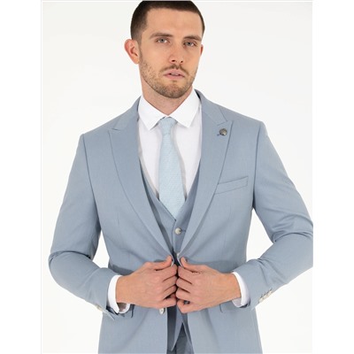 Açık Mavi Ex. Slim Fit Yelekli Takım Elbise