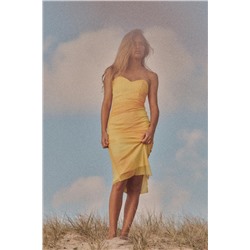 PRINTED TULLE STRAPLESS DRESS