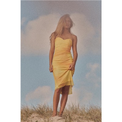 PRINTED TULLE STRAPLESS DRESS