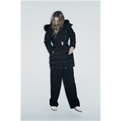 HOODED PUFFER DOWN JACKET WITH FAUX FUR