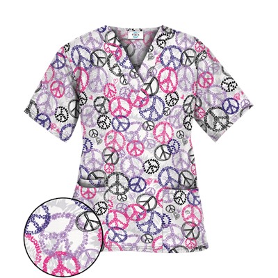 Happy Scrubs® Peace Out White Scrub Top
