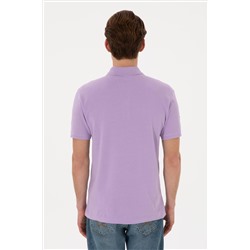 Erkek Slim Fit Polo Yaka Lila Basic Tişört