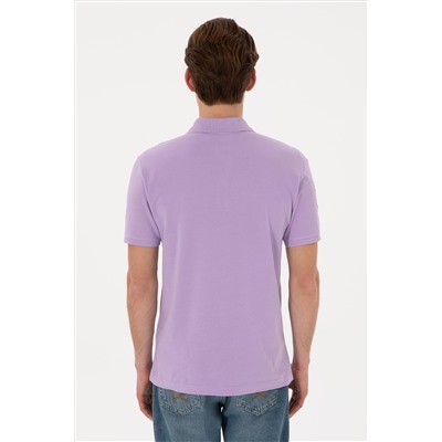 Erkek Slim Fit Polo Yaka Lila Basic Tişört