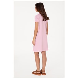 Kadın Açık Pembe Polo Yaka Mini Boy Örme Elbise