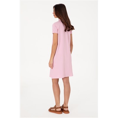Kadın Açık Pembe Polo Yaka Mini Boy Örme Elbise