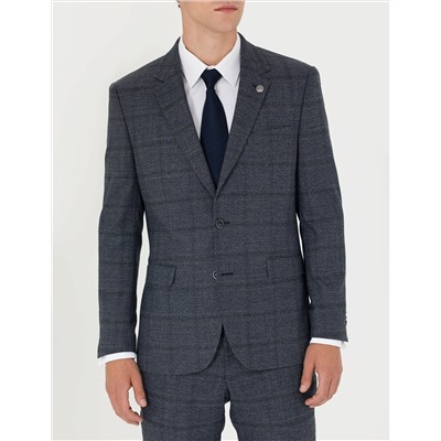 Lacivert Slim Fit Ekose Takım Elbise