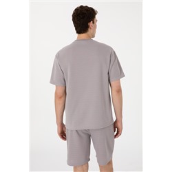 Erkek Comfort Fit Bisiklet Yaka Koyu Gri Tişört