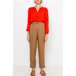 Pantalón carrot de lino Camel