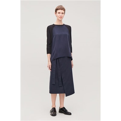 SILK-FRONT A-LINE KNIT TOP