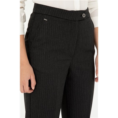 Kadın Antrasit Çizgili Slim Flare Fit Kanvas Pantolon