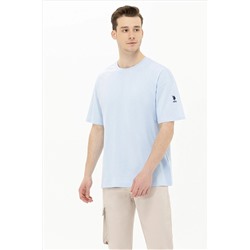 Erkek Açık Mavi Oversize Bisiklet Yaka Tişört