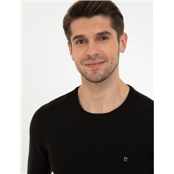Siyah Slim Fit Bisiklet Yaka Basic Triko Kazak