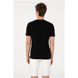 Erkek Comfort Fit Bisiklet Yaka Siyah Tişört