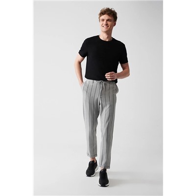 Avva Erkek Gri Duble Paça Çizgili Likralı Relaxed Fit Rahat Kesim Jogger Pantolon A31y3020 A31Y3020