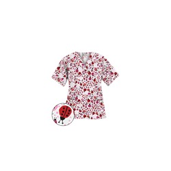 UA Lady Bug Oasis White V-Neck Print Scrub Top