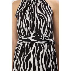 Siyah Halter Yaka Animal Desenli Midi Dokuma Büyük Beden Elbise TBBSS25AH00019