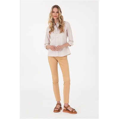 Kadın Camel Toothpick Fit Kanvas Pantolon