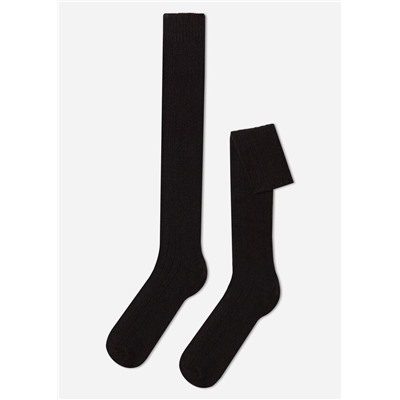 Lange gerippte Herrensocken mit Wolle und Cashmere
