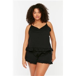 Trendyol Curve Siyah Askılı Örme Fırfır Detaylı Pijama Takımı TBBSS22PT0564