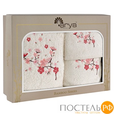 Набор Полотенец Arya с Вышивкой из Бамбука 30x50-50x90-70x140 3 Пр. Fiore Кремовый