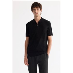 Avva, Erkek Siyah Polo Yaka Fermuarlı Rayon Triko T-shirt A42y5128