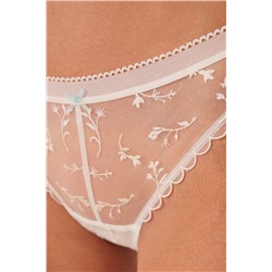Tanga clásico tul flores bordadas marfil