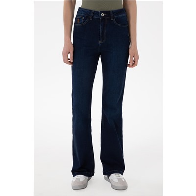 Kadın Koyu Mavi Slim Flare Fit Jean Pantolon