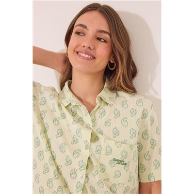 Pijama corto camisero algodón Paisley verde