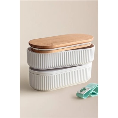 Magou Ahşap Kapaklı 2'li Lunch Box - Mint Yeşili - 1000 ml