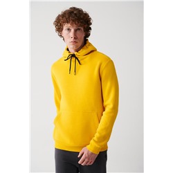 Sarı Kapüşonlu Yaka İçi Polarlı 3 İplik Pamuklu Regular Fit Standart Kesim Unisex Sweatshirt
