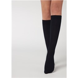 Lange gerippte Damensocken mit Cashmere
