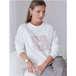 Свободный свитшот с принтом и разрезами из эластичного футера двухнитки без начеса