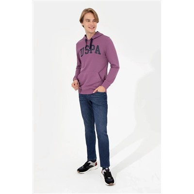 Erkek Menekşe Kapüşonlu Basic Sweatshirt