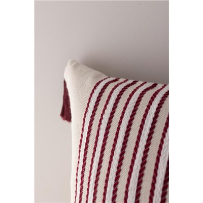 Ronnet %100 Pamuk Kırlent Kılıfı - Bej/Kırmızı - 45x45 cm