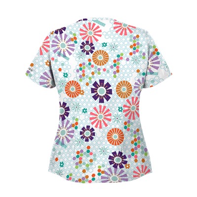 UA Honeycombs And Flowers White Print Scrub Top