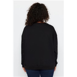 Siyah Kalın Taşlı Detaylı Örme Büyük Beden Sweatshirt TBBAW24SW00000